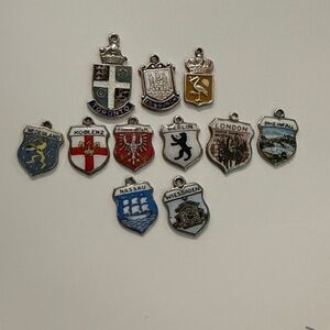 Vintage Sterling And 800 Silver Enamel Travel Shield Charms Lot Of 11 Wholesale